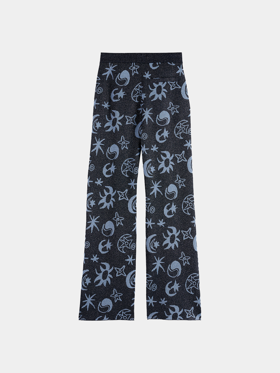 Black jacquard knitted sweatpants by Scotch & Soda featuring intricate woven pattern and comfortable fit.