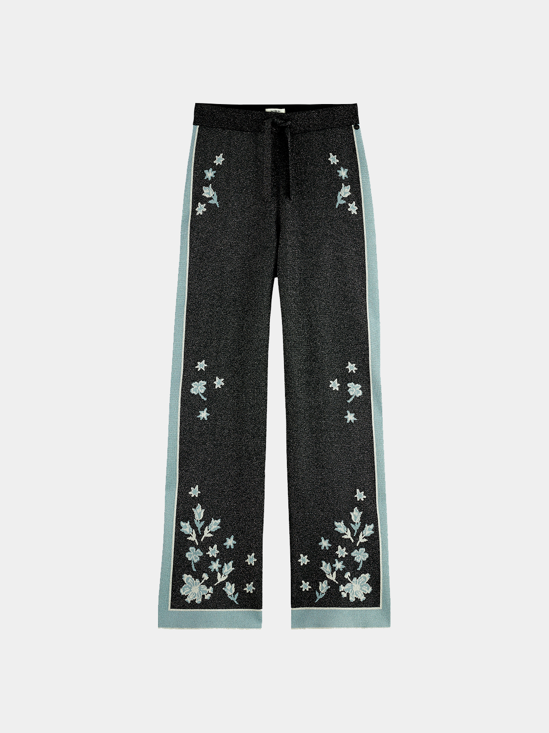 Jacquard knitted sweatpants by Scotch & Soda featuring a relaxed fit, ribbed cuffs, and intricate woven pattern.