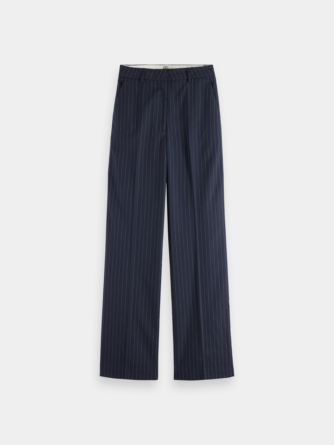 Wide-fit Edie pants by Scotch & Soda, shown in a neutral color, featuring a relaxed fit and tailored waistband.