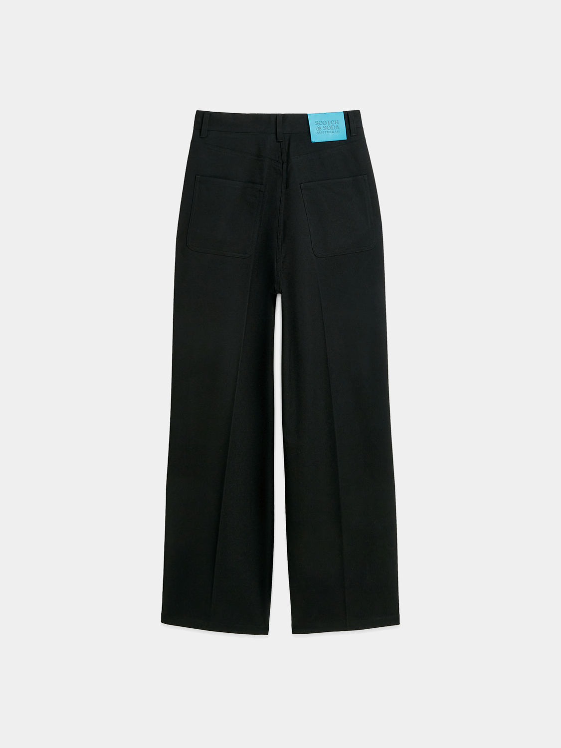 Back view of Scotch & Soda Raine wide-fit pants featuring a relaxed fit and classic design in neutral fabric.