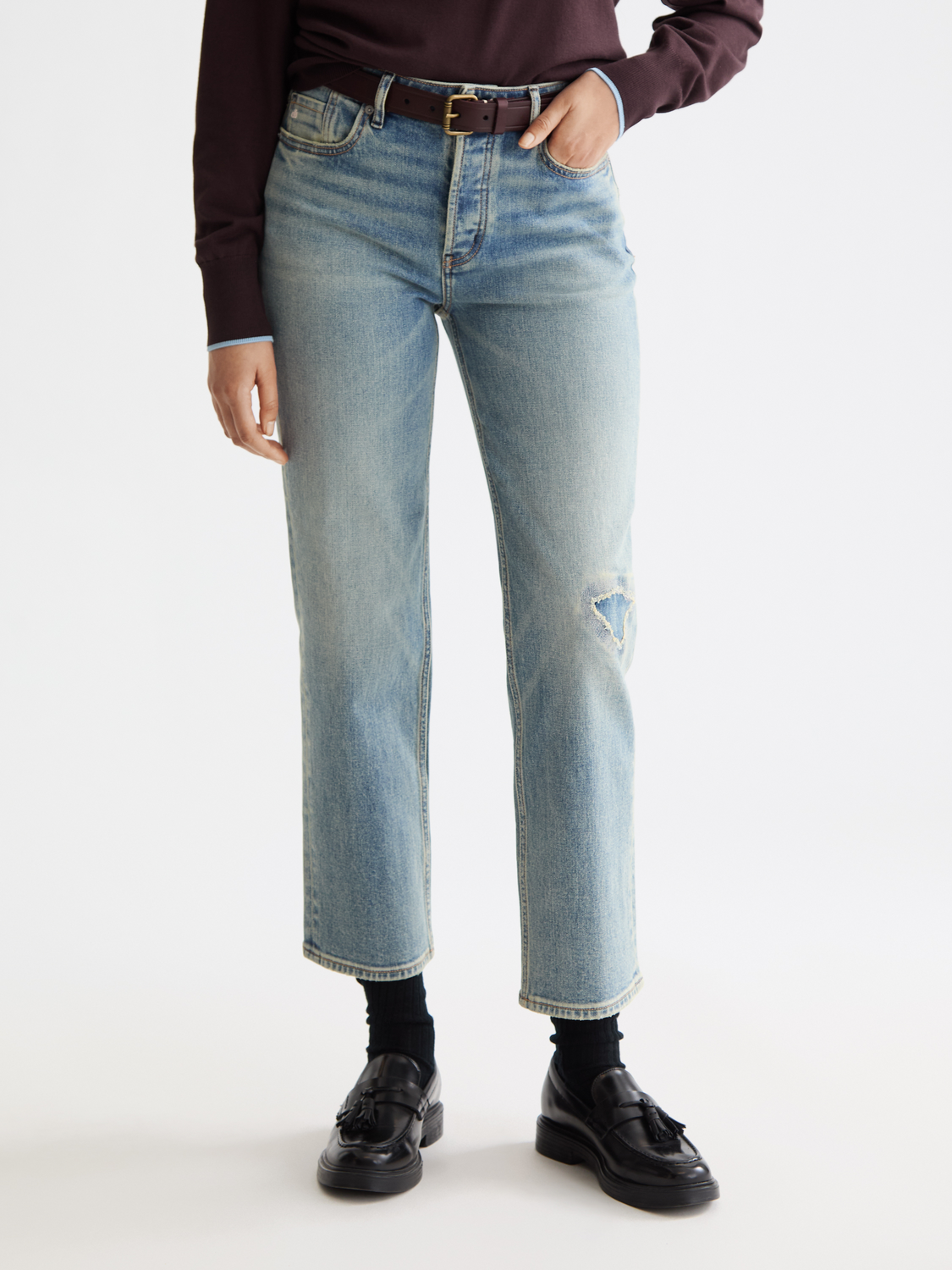Sky straight-fit denim jeans by Scotch & Soda, showing the classic five-pocket design and light blue wash.