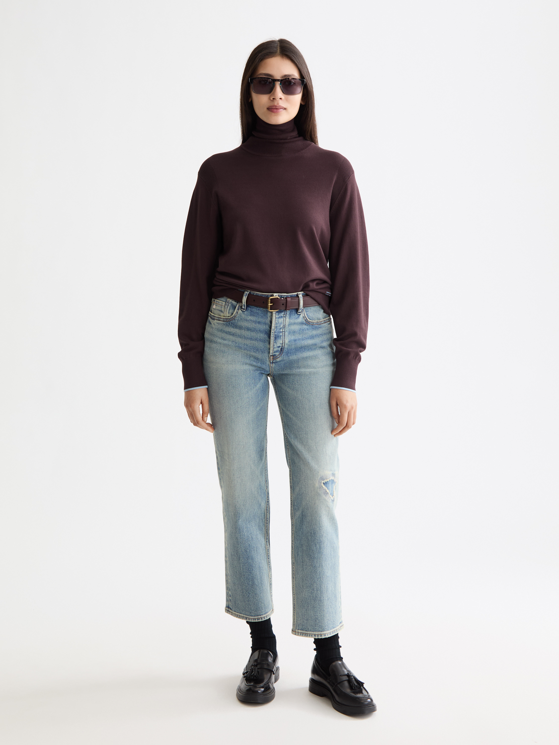 Sky straight-fit denim jeans by Scotch & Soda, shown in a front view with classic blue wash and five-pocket design.