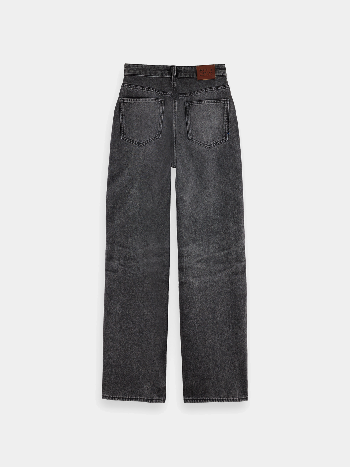 Back view of Scotch & Soda Ripple straight fit denim jeans, showcasing classic blue denim fabric and tailored fit.