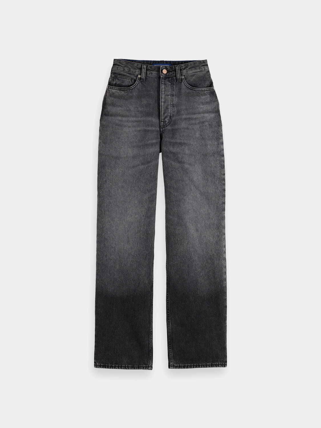Dark blue Scotch & SODA Ripple straight fit denim jeans displayed on a hanger, showcasing classic straight-leg style.