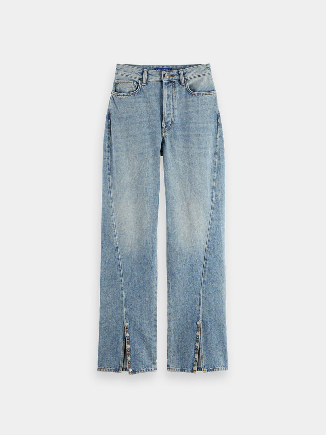 Scotch & Soda ripple straight-fit denim jeans with classic five-pocket design and light wash finish.