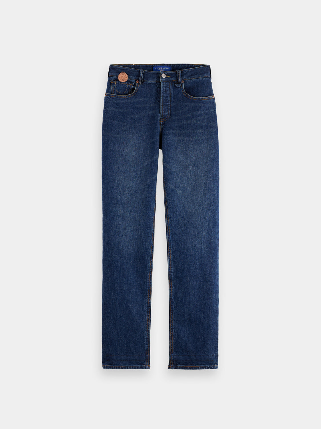 Sky straight-fit denim jeans by Scotch & Soda, shown in a classic blue color with a relaxed fit and five-pocket design.
