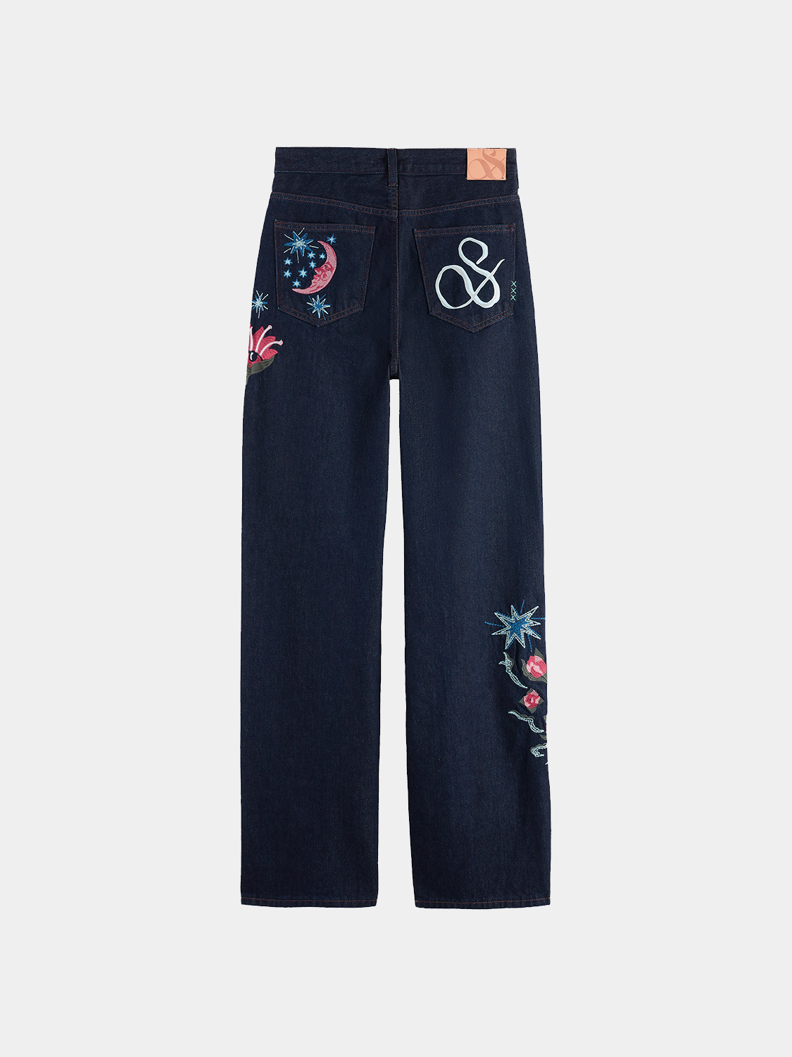 Blue ripple straight-fit denim jeans by Scotch & Soda, showcasing classic five-pocket style and sturdy denim fabric.