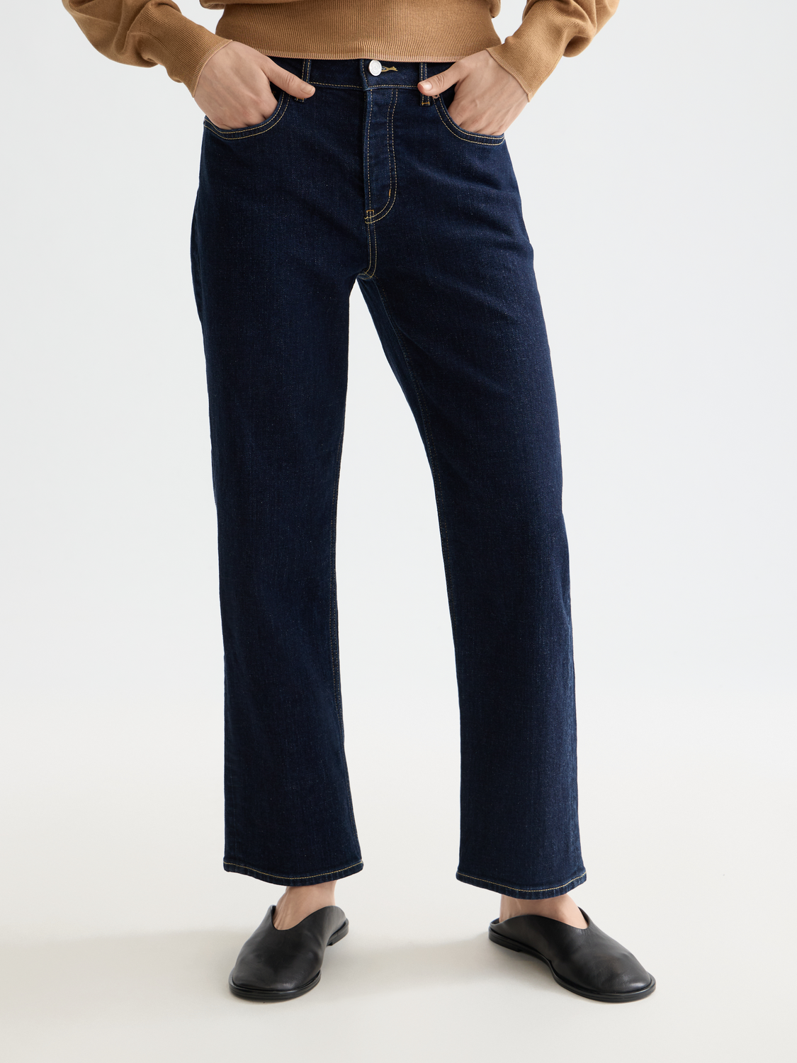 Sky blue straight-fit denim jeans by Scotch & Soda, front view showcasing classic style and clean stitching.