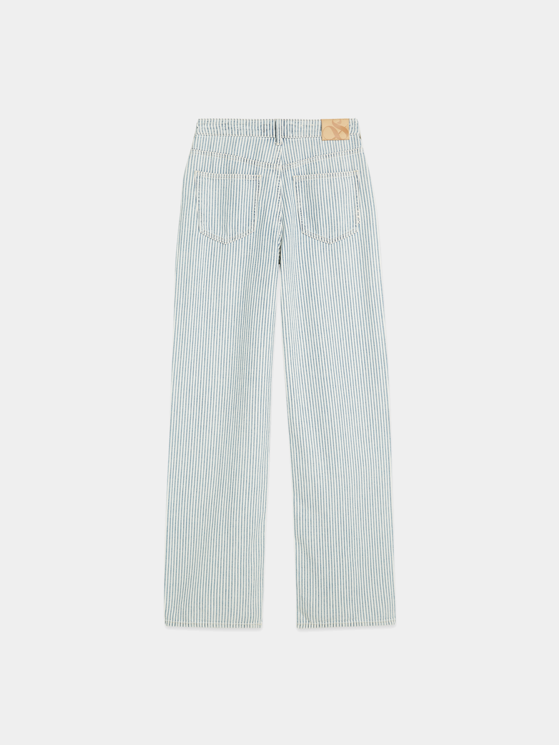 Dark blue Scotch & SODA Ripple straight-fit denim jeans hanging on a rack, showcasing classic five-pocket design.