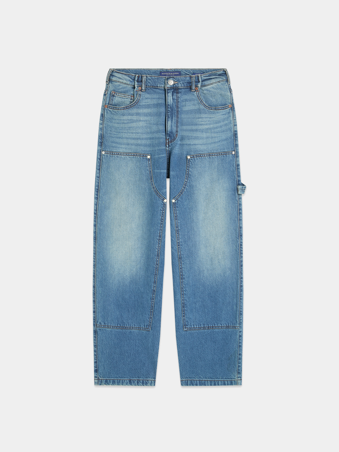 Raine wide-fit denim jeans by Scotch & Soda, featuring a relaxed fit and classic blue wash, shown on a model.
