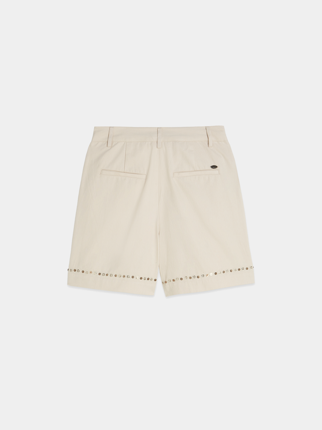 Embellished shorts by Scotch & Soda featuring decorative details and a relaxed fit, shown in black fabric.