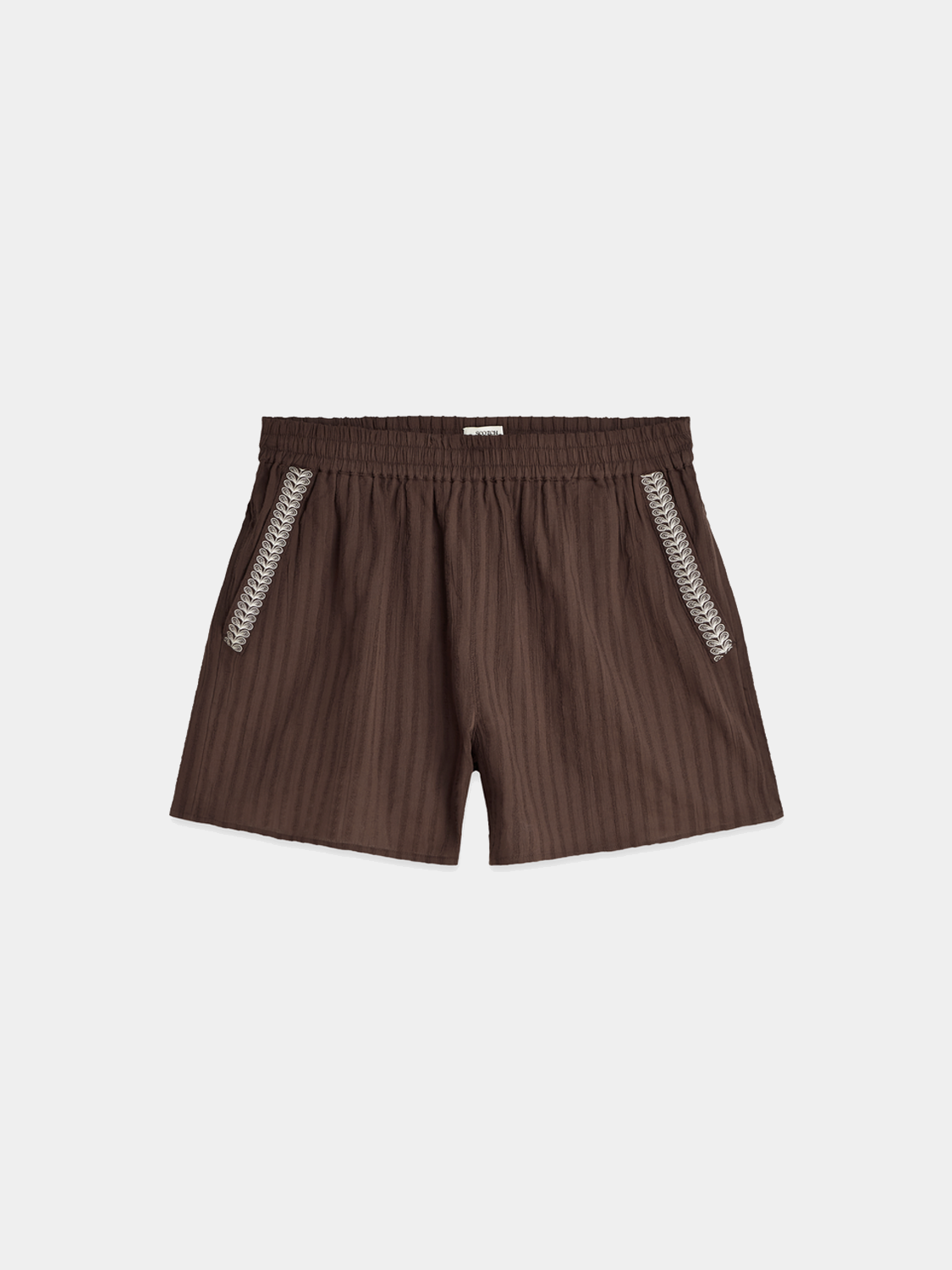 Embroidered shorts from Scotch & Soda featuring colorful floral embroidery on lightweight fabric.