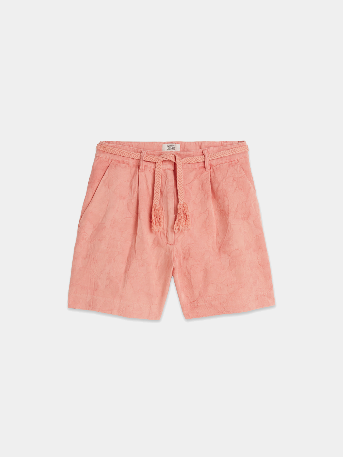 Scotch & Soda jacquard shorts with intricate woven pattern, tailored fit, and casual style perfect for summer wear.