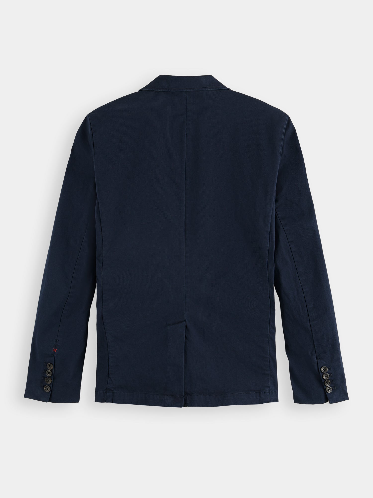 Structured cotton-blend blazer by Scotch & Soda in garment-dyed fabric, shown from the back with tailored fit and classic design.