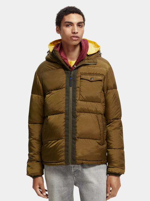 Water-repellent hooded puffer jacket – Scotch & Soda NZ